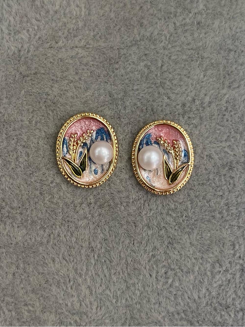 Gold Floral Freshwater Pearl Accent Stud Earrings - 925 silver posts